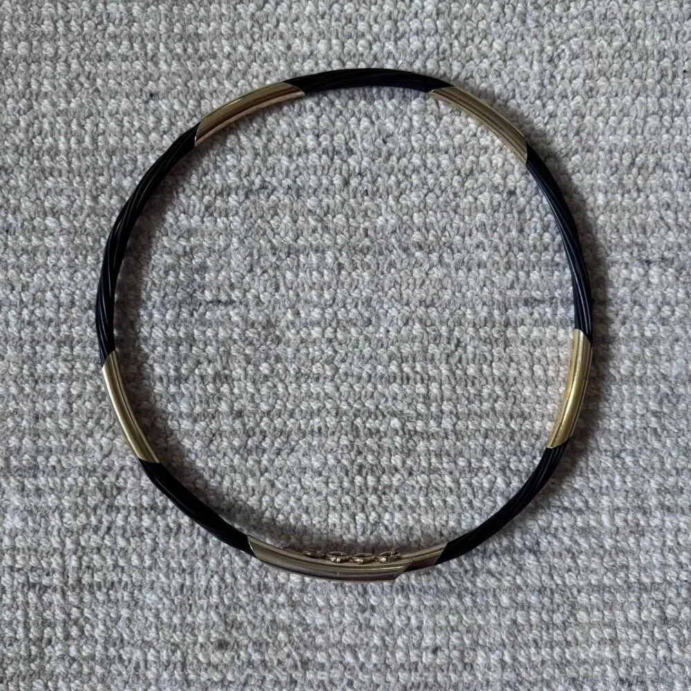 Vintage Black & Gold Metal Slim Waist Belt - XS/S